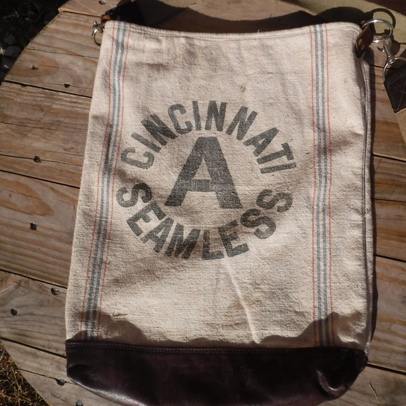 Crossbodyleather Extra Large Leather/Cotton Tote Made in USA - Picture 10 of 12